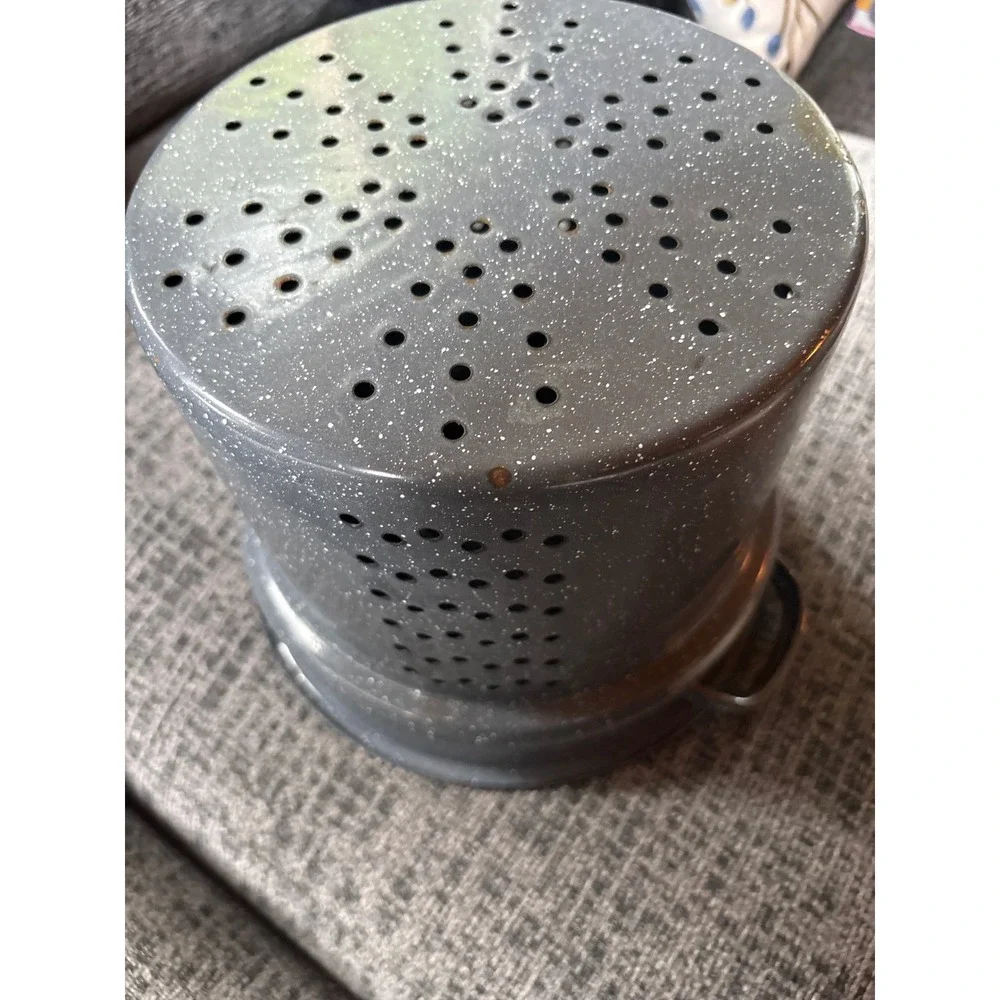 Vintage Grey Speckled Granite Ware Enamel Steamer Pot Set with Lid 3 Piece
